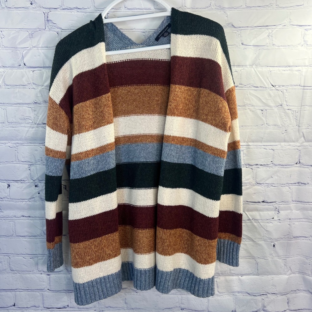 Women's American Eagle Striped Cardigan Open Front Multi-Colored Size X-Small